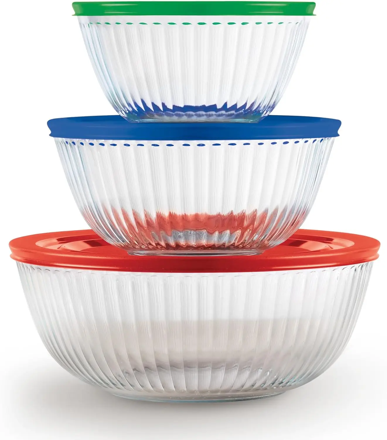 3-Pack Glass Mixing Bowls with Plastic Lids, Oven, Dishwasher, Freezer & Microwave Safe for Baking and Cooking