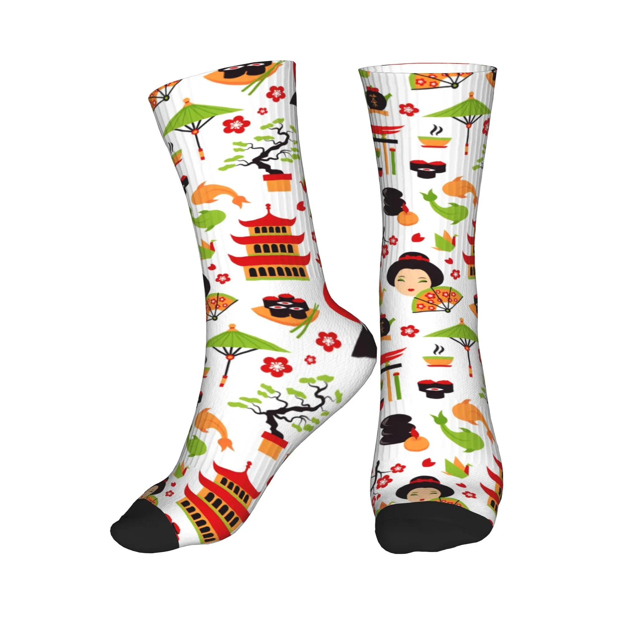 Calcetines de vestir con estampado de gato de la suerte Geisha japonesa, color blanco, para hombre, unisex, cálidos y cómodos, con estampado 3D
