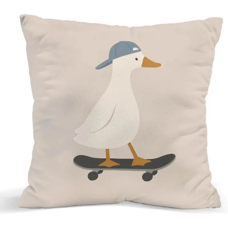 2D Flat 1pc Skateboard Duck Double-Sided Printed Pillowcase - Easy Playful Style Home Sofa Decor