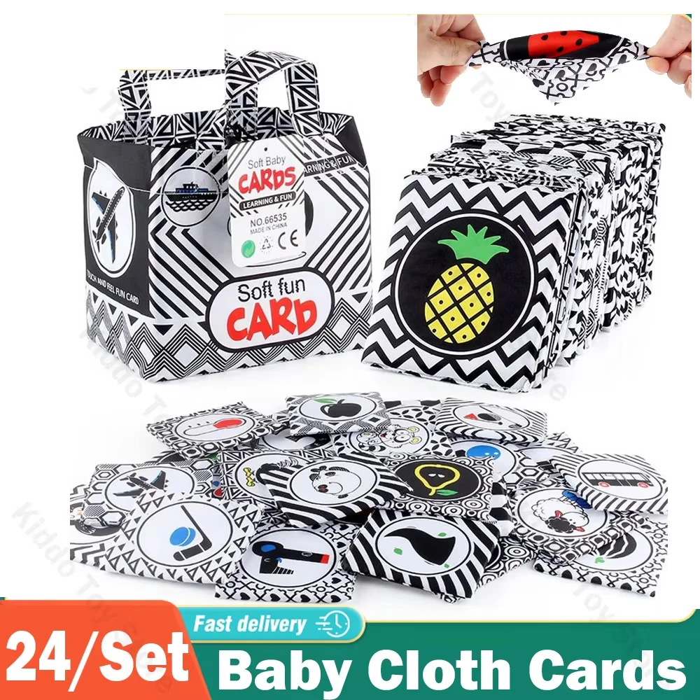 Libro di stoffa per bambini Morbido bianco e nero Giocattoli sensoriali ad alto contrasto Libro di attività sensoriale per bambini Regali per bambini Natale