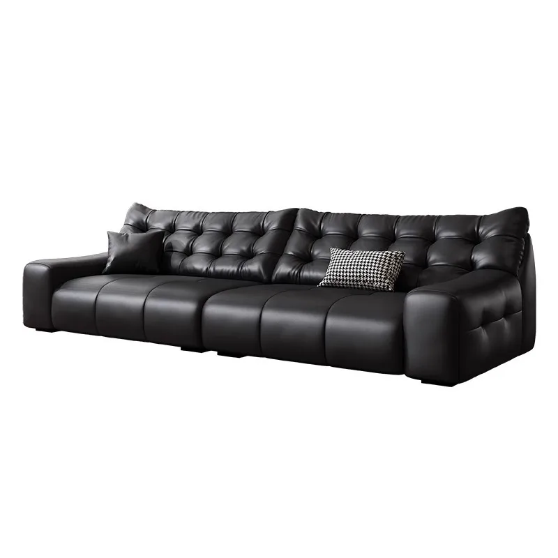 

Italian minimalist, sofa living room leather sofa first layer cowhide high backrest black leather art sofa