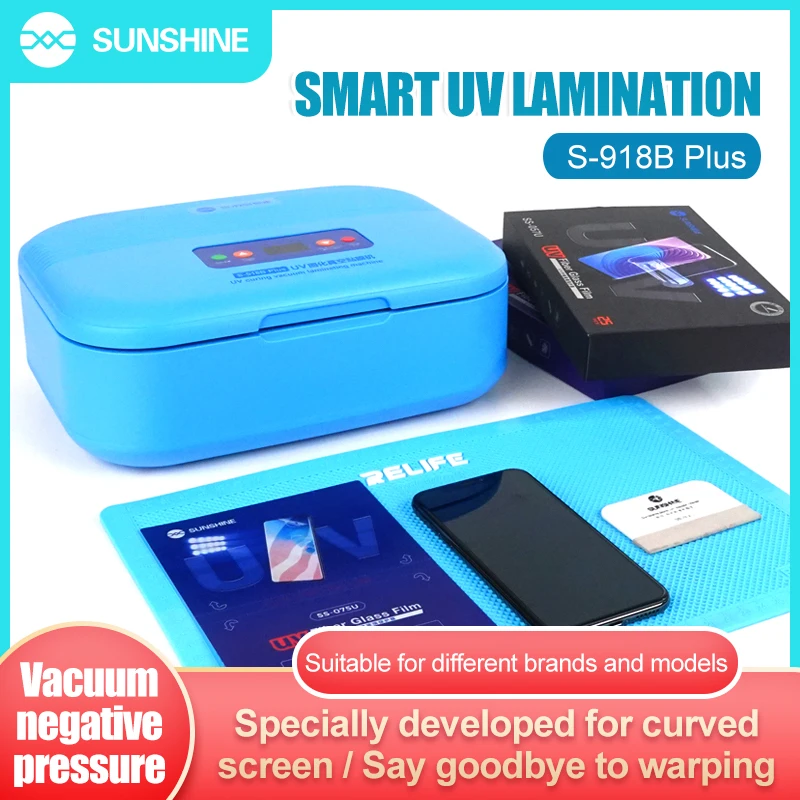 SUNSHINE S-918B Plus UV Curing Vacuum Laminating for Straight Curved Screen Cell Phone Green Oil Fast Curing OCA Film Machine