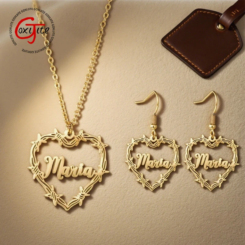 

Goxijite Customized Name Love Thorn Jewelry Set For Women Girls Stainless Steel Personalized Names Earrings Party Creative Gift