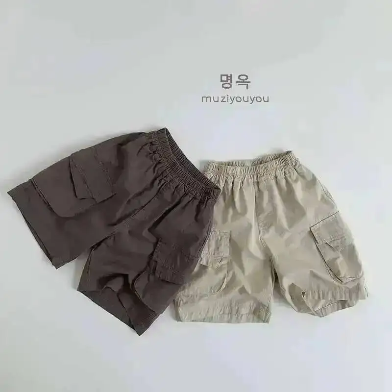 Frühling Sommer Kinder Shorts 1-8Y Jungen Baumwolle Taschen Feste Kurze Hosen Hosen Koreanische Kleinkind Tragen Für Kinder Klei – Detail 2