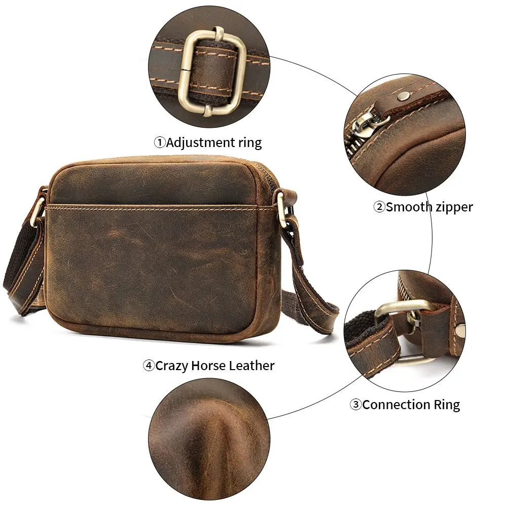 Leather Single-Shoulder Bag, Crossbody Bag, Men's Leather Small Bag, Cowhide Retro Outdoor Casual Single-Shoulder Men's Bag