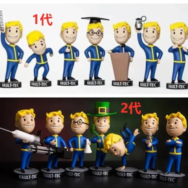 7 قطعة مجموعة Vault Boy Bobblehead (الجيل 1/2/3) ديكور السيارة شخصية الحركة نموذج ديكور لطيف هدية المهرجان