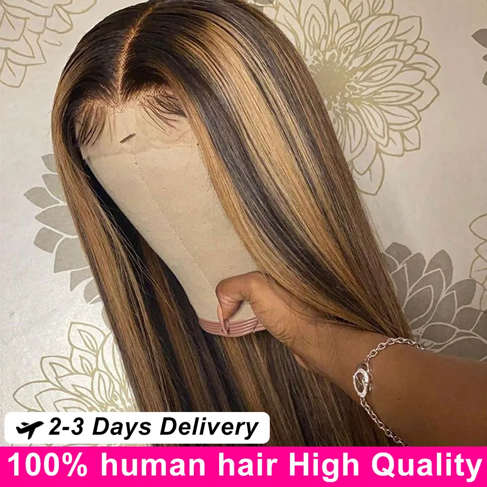 

13x6 Hd Highlight Ombre Bone Straight Human Hair Wigs 40 50Inch Lace Frontal 100% Human Hair 250 Density 360 Full Lace Front Wig