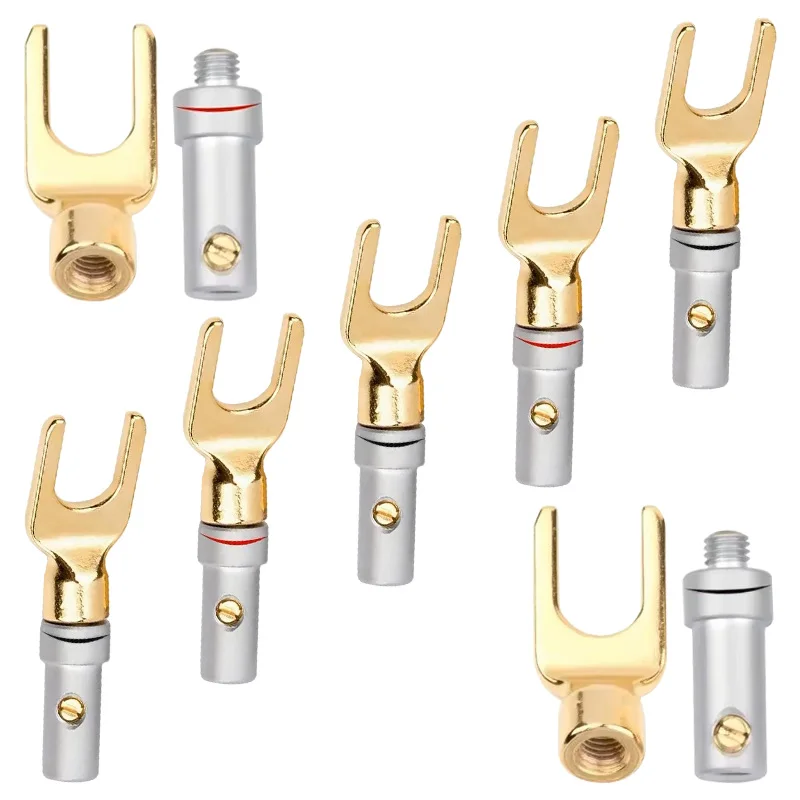 

4/8Pcs Gold Plated Audio Speaker Screw Fork Y Shape Banana Plug Banana Conenctor U Shape Banana Plugs U/Y-Type