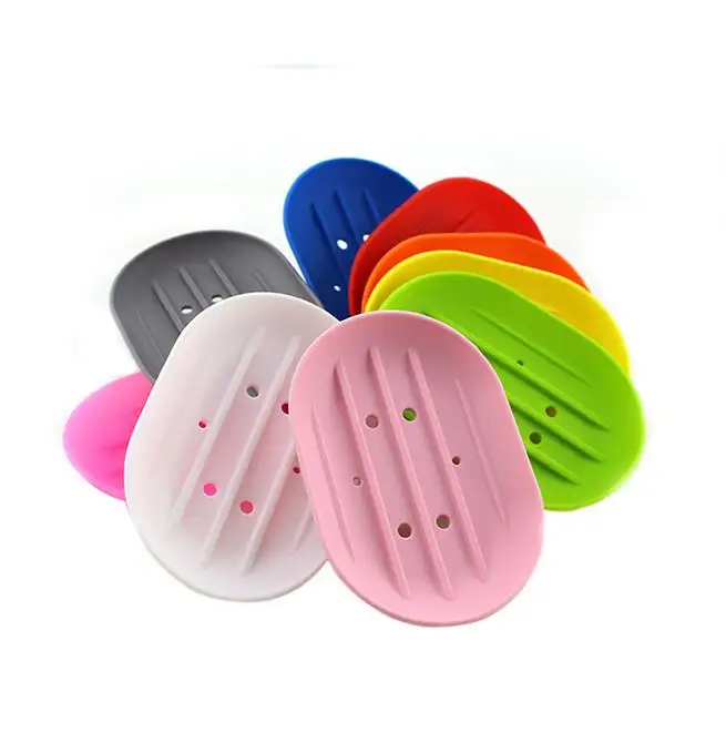 Silicone Soap Dish With Drain Rubber Drainer Dishes For Bar Soap Sponge Scrubber