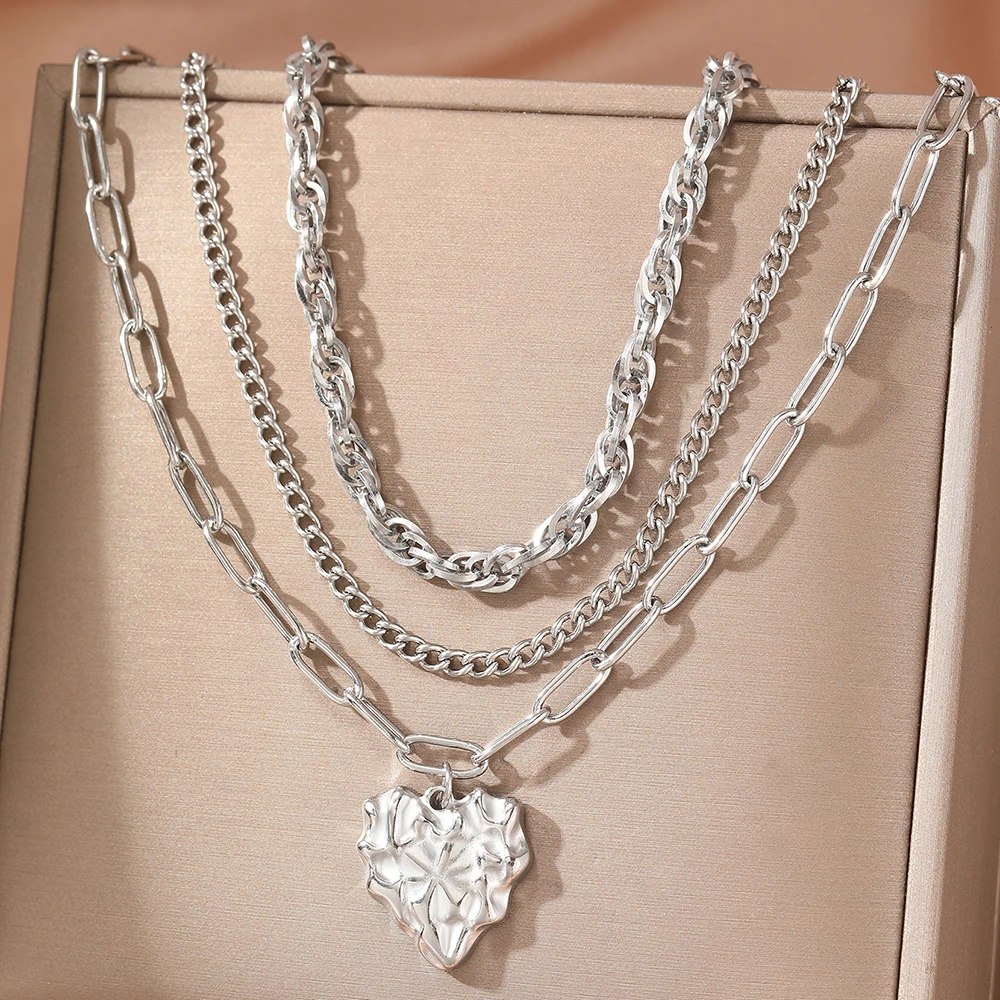 Stainless Stee Necklaces Asymmetric Heart Pendant Multilayer Chain Atmospheric Necklace For Women Jewelry Anniversary New Gifts