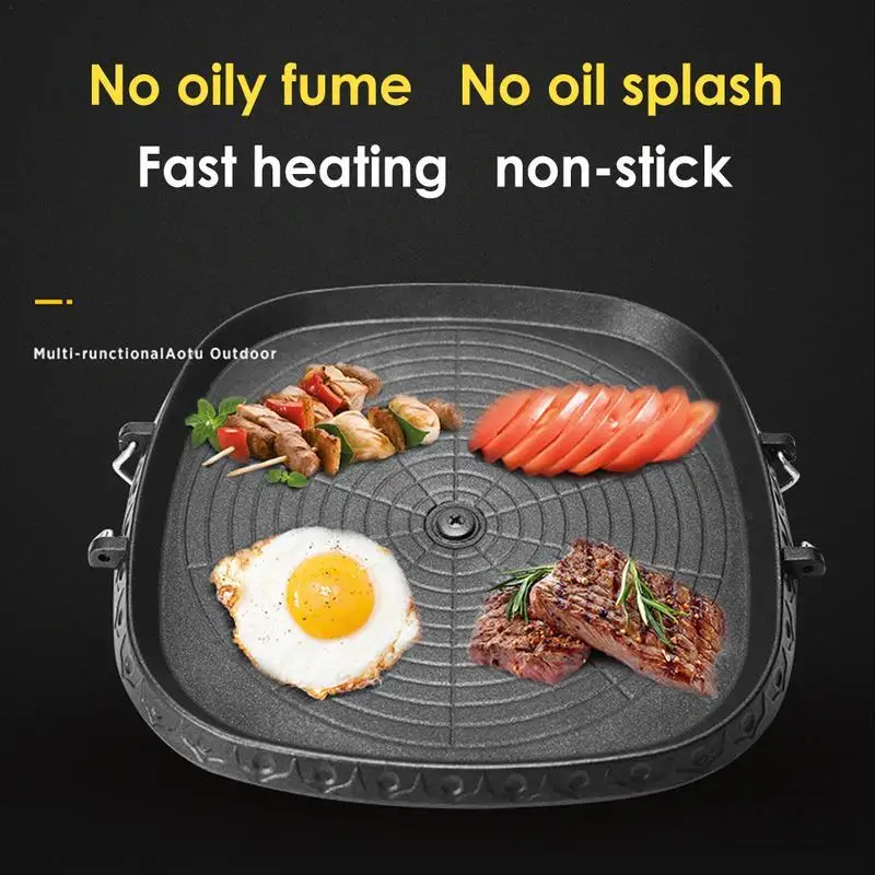 

Korean Grill Pan Non-stick Barbecue Grill Pan BBQ Plate Bakeware Smokeless Barbecue Tray Stovetop Plate For Indoor Outdoor Beach