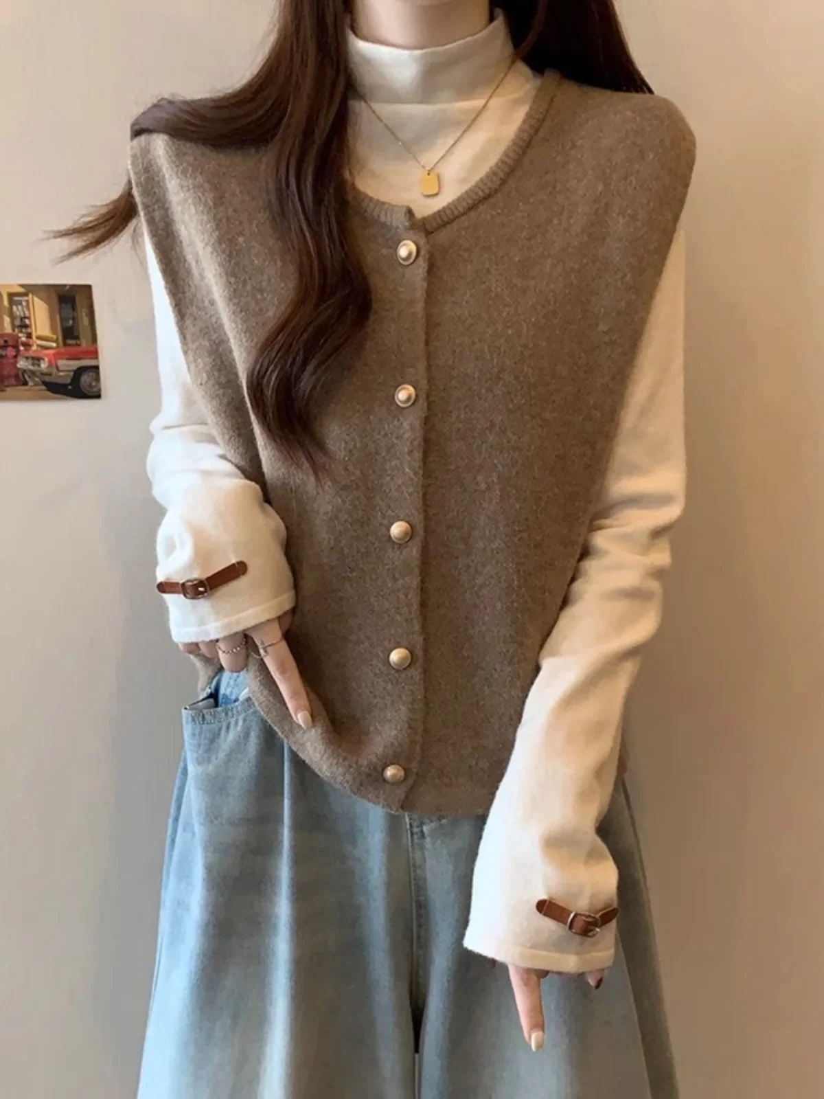 

Women's Knitted Vest Tank Top Spring Autumn Thickened Soft Cozy Sweater Cardigan Outerwear Loose Slimming Top