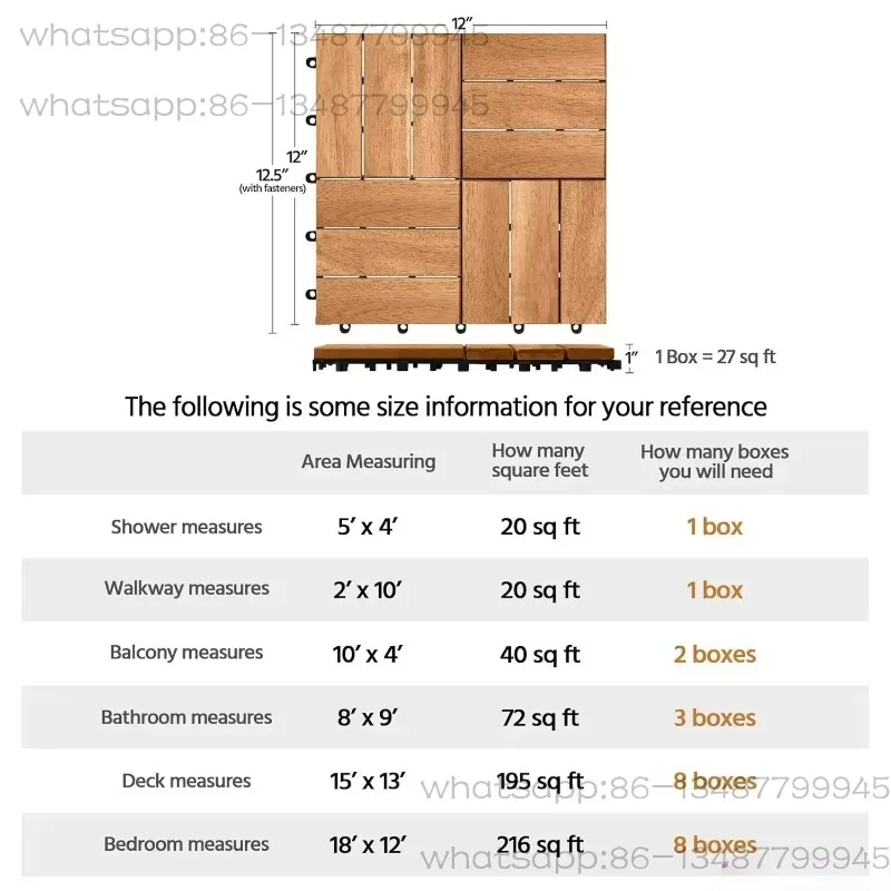 108pcs Hardwood Interlocking Patio Deck Tiles Acacia Waterproof Wood Flooring Tiles for Patio Garden Poolside,12'' x12'' Indoor
