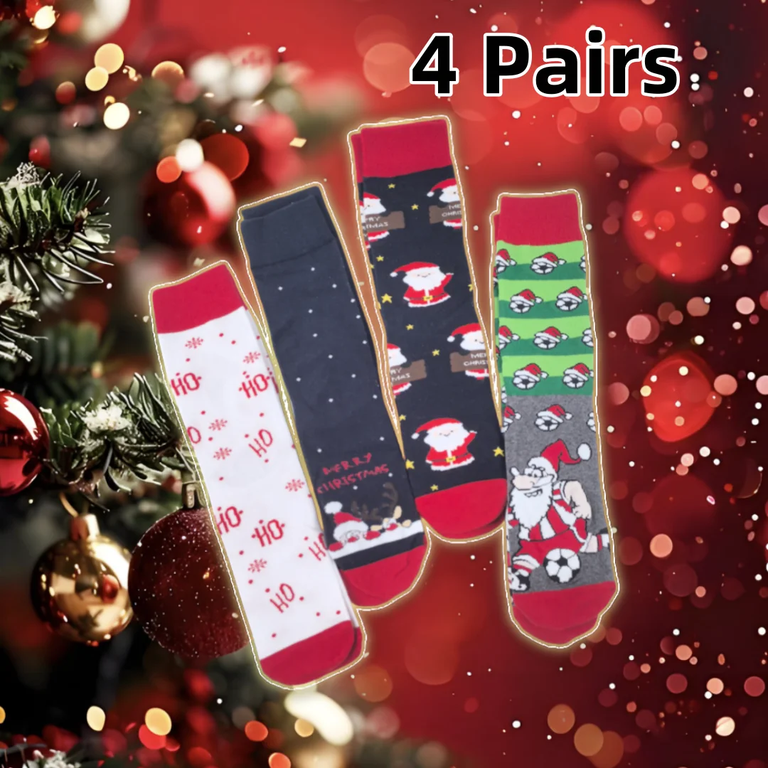 

4 Pairs Of Christmas Element Set, Festive Wear, Unisex Mid-Calf Socks