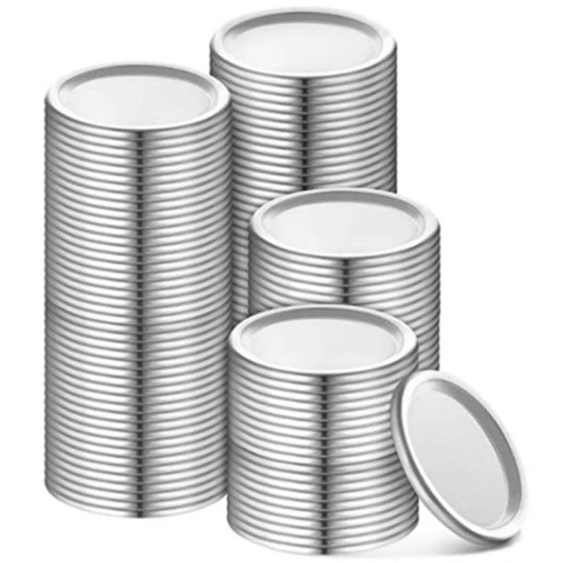 70Mm Canning Lids Jar Split-Type Lids Reusable Leak Proof Storage Solid Caps Metal Canning Jar Lids(Silver, 192)