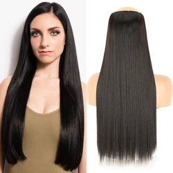 Synthetic Long Straight 5 Clip In Hair Extensions 55/80cm Heat Resistant One Piece Fake Hairpiece For Women Naturtal Black Brown