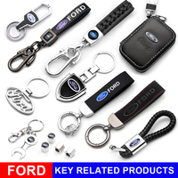 Ford Metal Leather Car Keychain Badge Emblem For Mustang F150 Super Duty F350 Expedition Ranger Bronco Escape Auto Accessories