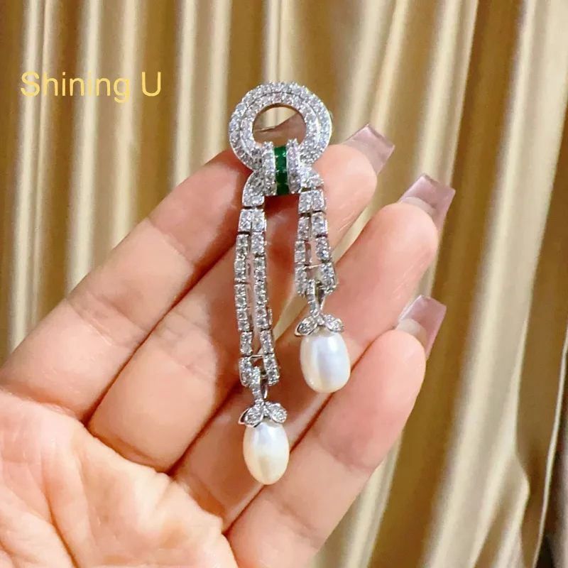 Shining U Natural Pearl Vintage Bowknot Brooch for Women Fashion Jewelry Luxury Gift