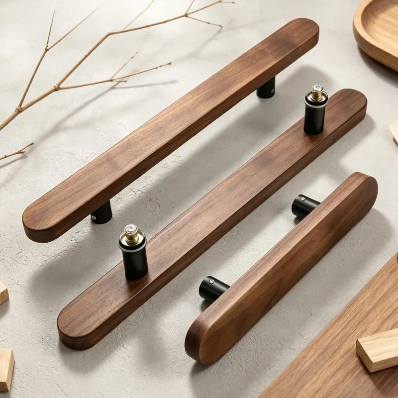 Vintage Walnut Wood Door Handle Medieval Style Folio Knob for Glass Door Light Luxury Hotel Office Meeting Room Hardware
