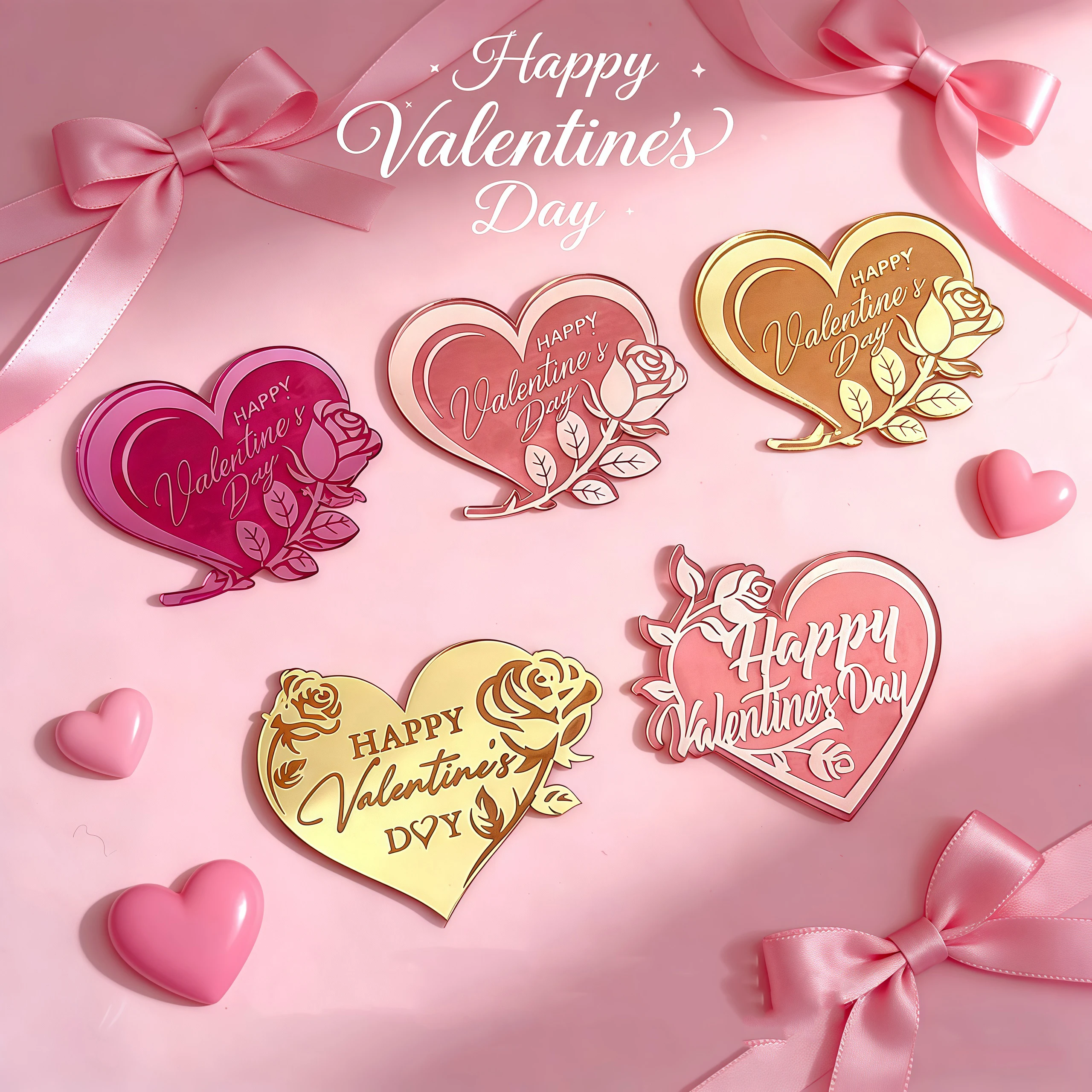 5 Stück/10 Stück goldene Acryl-Cupcake-Topper zum Valentinstag, für Valentinstag, Hochzeit, Party, DIY, Kuchen, Dessert, Dekoration