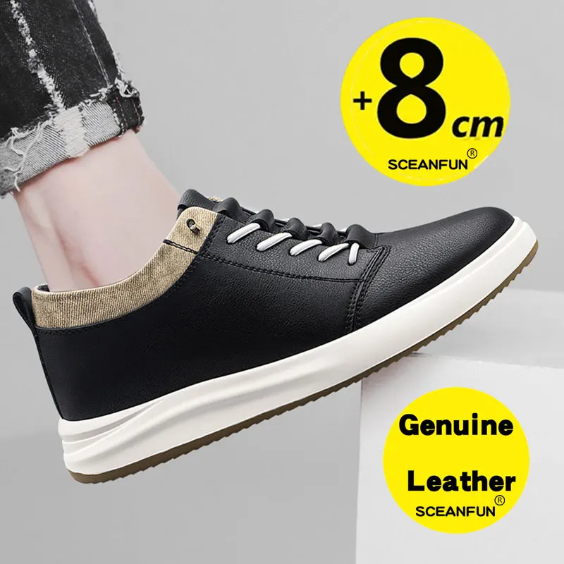 

2024 men elevator shoes genuine leather heightening sneakers for men 6cm 8cm breathable height increased shoes for Man Sports