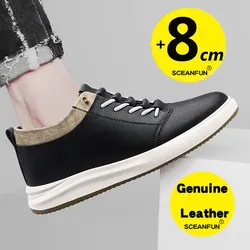 2024 men elevator shoes genuine leather heightening sneakers for men 6cm 8cm breathable height increased shoes for Man Sports