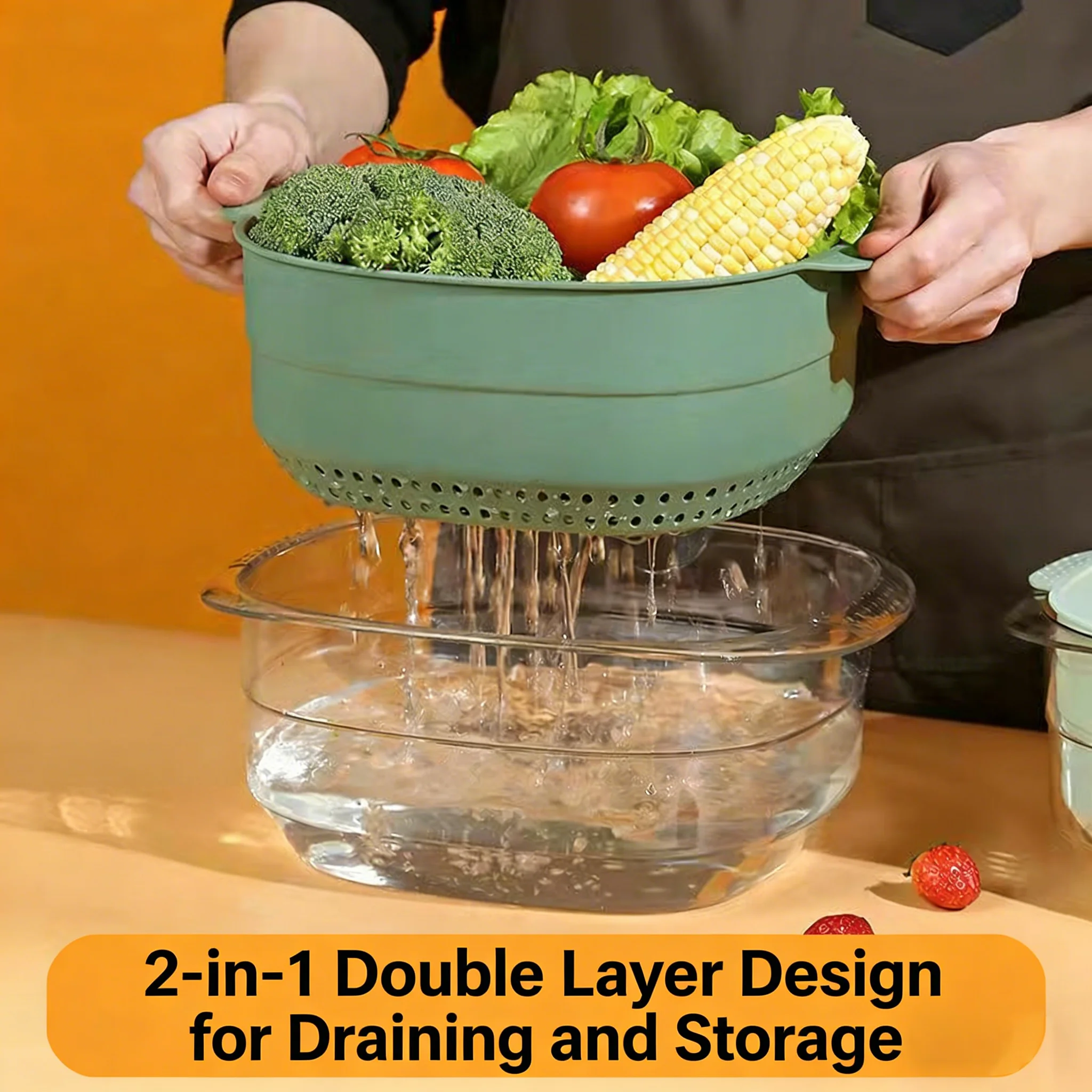 

Plastic Double Layer Kitchen Colander Bowl Fruit Strainer Basket Fruit Vegetable Strainer Multifunctional Food Rinsing Soaking