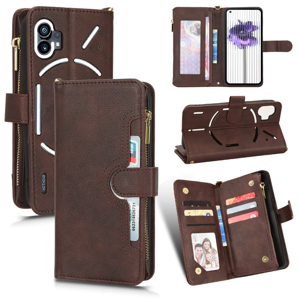 

Wallet With Card Slot Stand Flip Leather Case For Nothing Phone 1 Double Layer Zipper Cover Anti-fall
