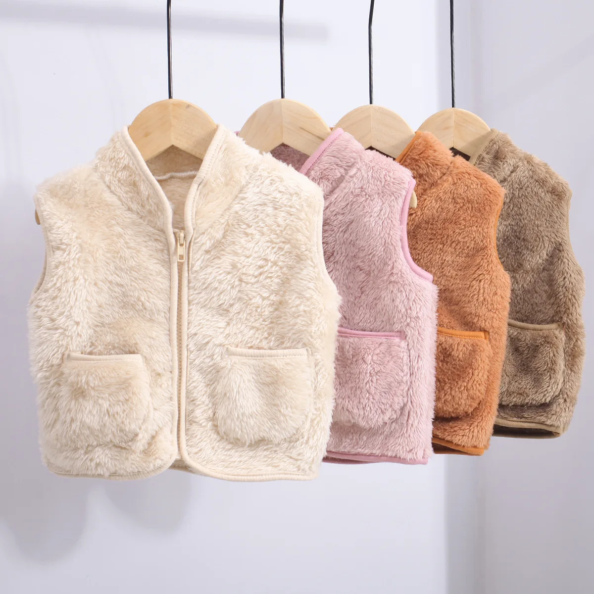 Infant Babys Girls Waistcoat Liner BELLBELL Winter Kids Girls Double-sided Plush Fleece Vest 1-6Yrs Girls Zipper Sleeveless Coat