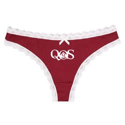 QOS Sexy Women's Thong Temptation Queen of Spades Lace Edge Beautiful Bow Low Plus Size Waist Panties String Femme G String