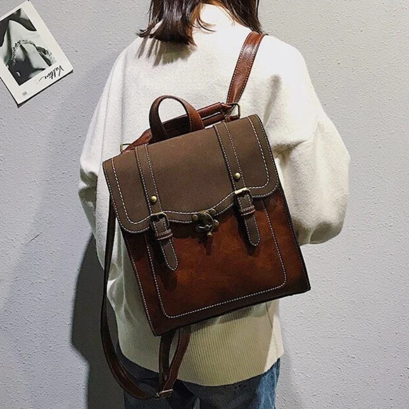 

Vintage Pu Leather Women Backpack Preppy Style Backpacks Fashion School Bag