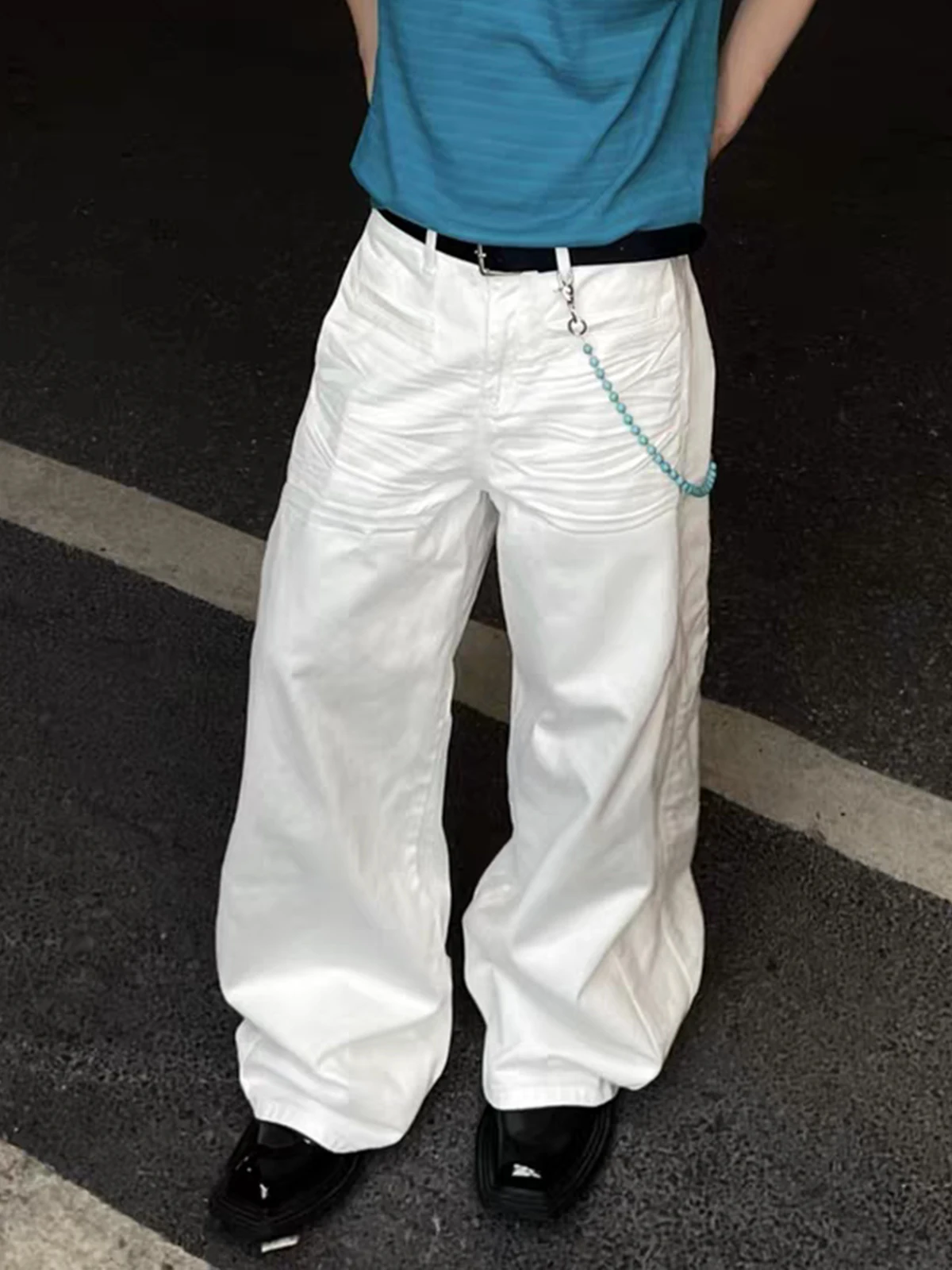 

Мужские джинсы свободного кроя в американском стиле, белые, прямые, весна-осень, винтажные, повседневные, с широкими штанинами и складками