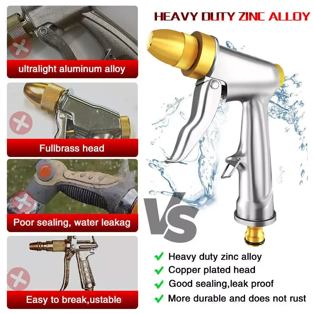 High Pressure Water Spray Car Wash Metal Gun Brass Nozzle Garden Hose Pipe Lawn