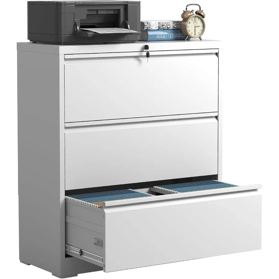 Lateral Metal File Cabinets 3 Drawers, Locking Filing Cabinet