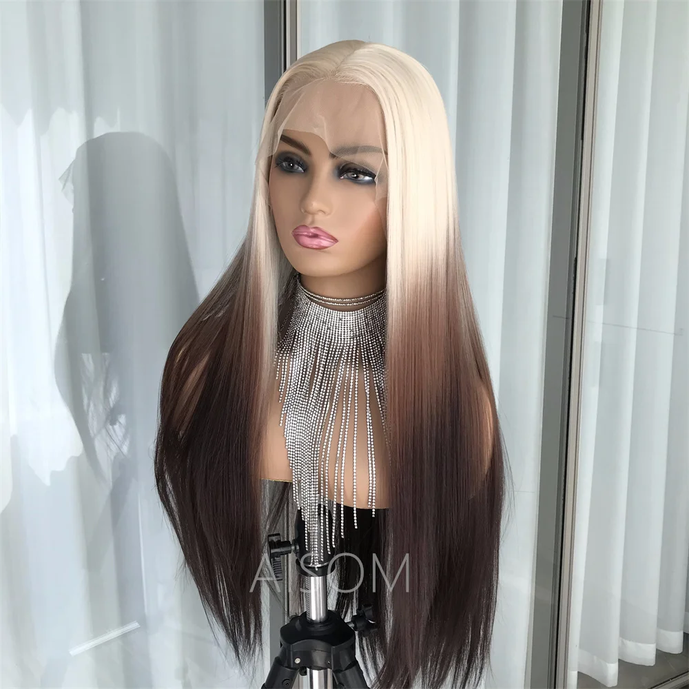 613 Ombre Brown Lace Frontal Wigs Long Straight Synthetic Lace Wigs for Women Kinky Straight Glueless Natural Hair Wigs Daily