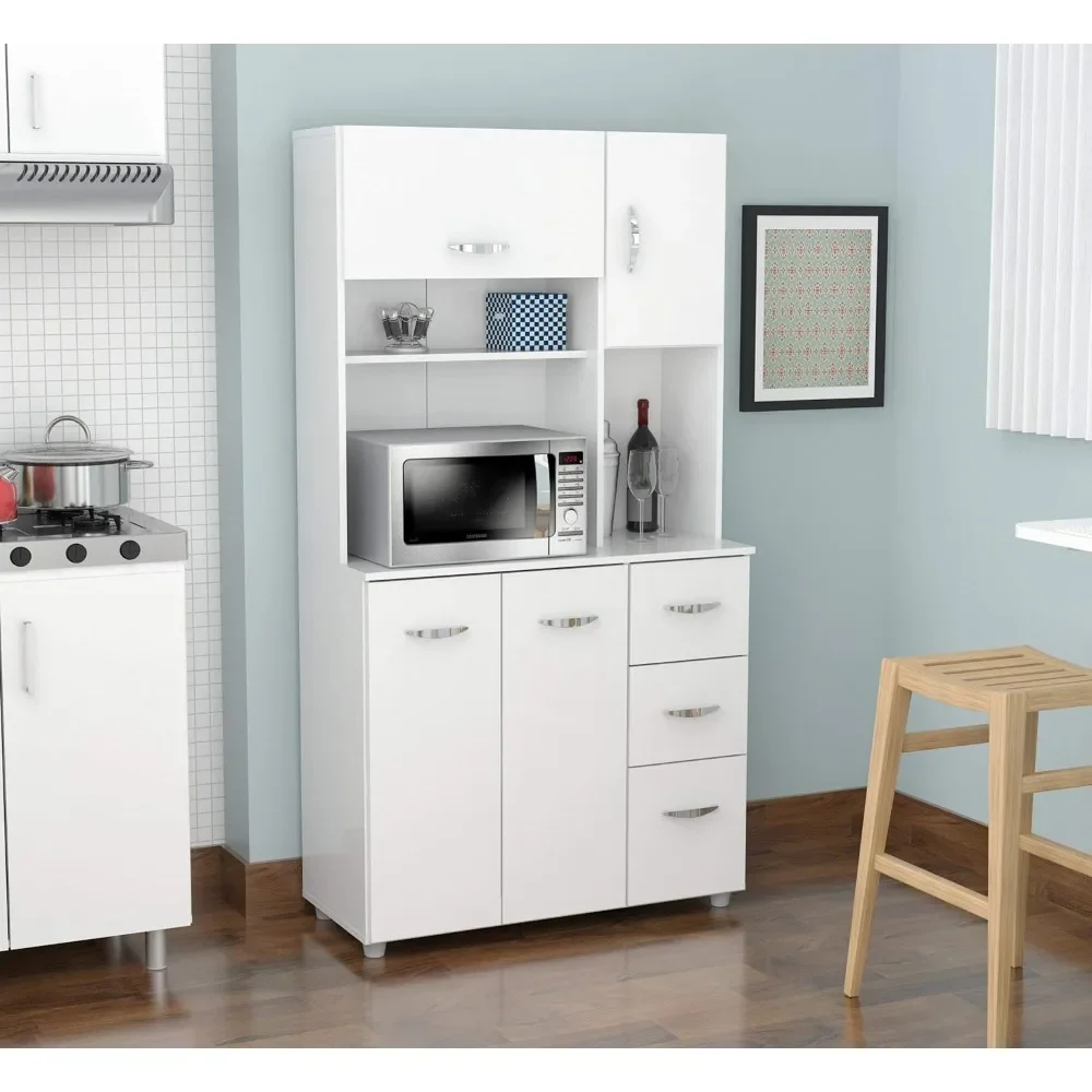 4-door Microwave Storage Cabinet, Modern Design, Anti Fouling, Heat-resistant, Scratch Resistant, 15.35 X 35.04 X 66.14, White