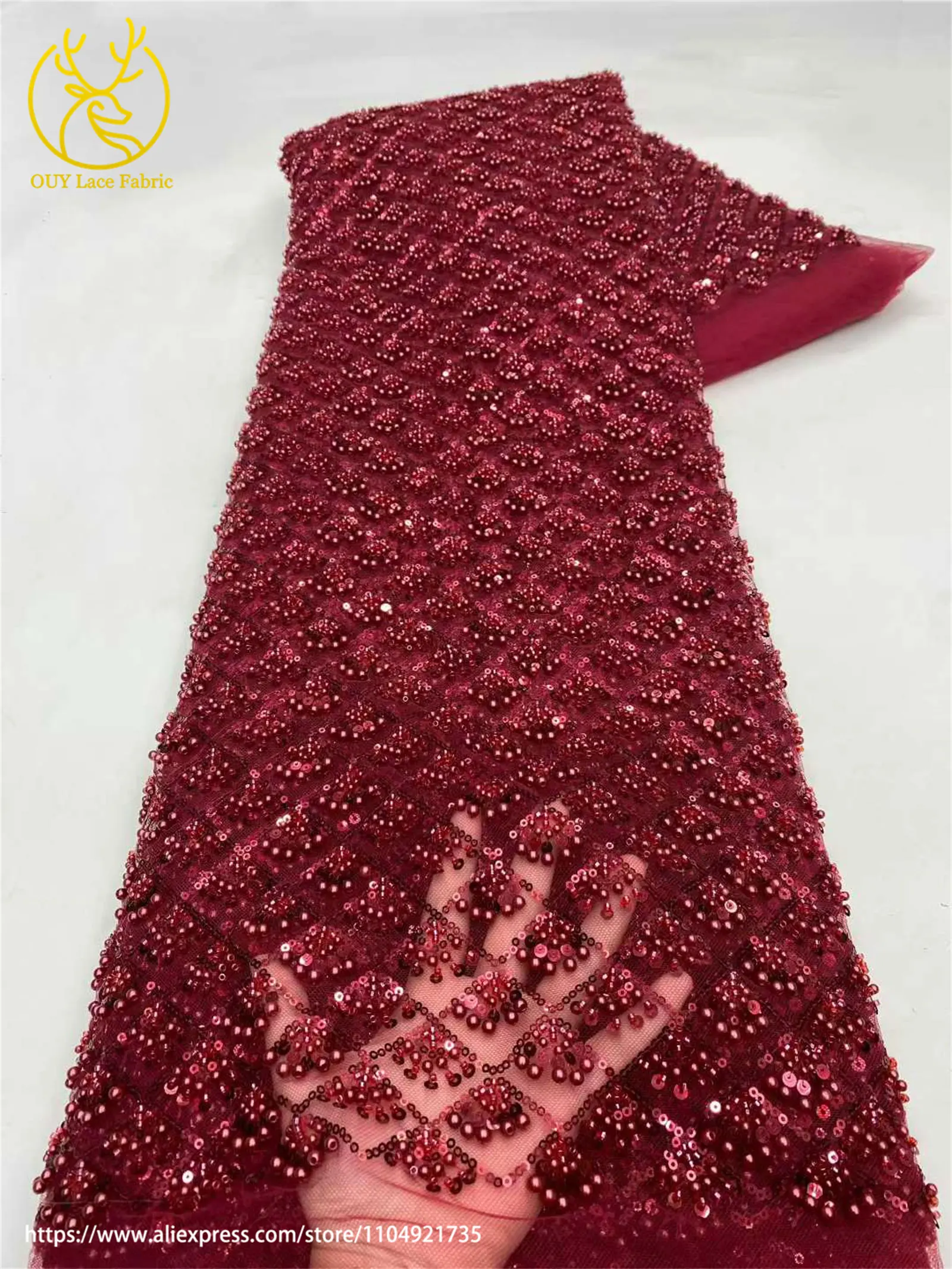 Afrikanischer Perlen-Spitzenstoff 2026 Himmelblau Neueste Nigerianische Französische Pailletten-Tüllspitze Brautkleid Hochzeitskleid Material – Detail 14