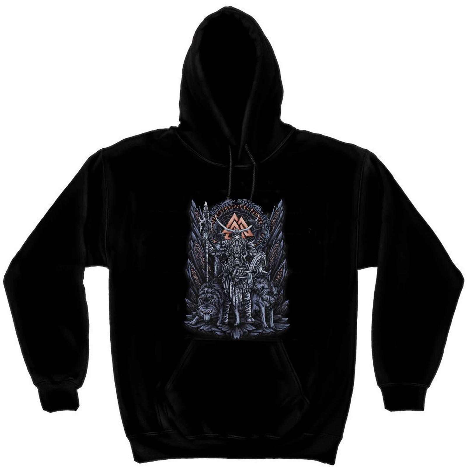 The Allfather Odin with Wolfs Nordic Warrior Pagan Myth Pullover Hoodie 100% Cotton Casual Mens Sweatshirt Fashion Streetwear