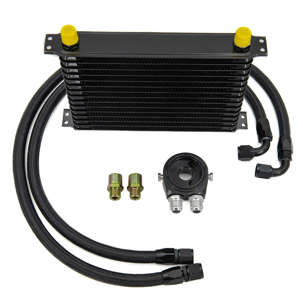 

Universal 15 Rows Oil Cooler Kit AN10 Transmission Oil Cooler Kit Oil Filter Adapter with Nylon Stainless Steel Braided Hose