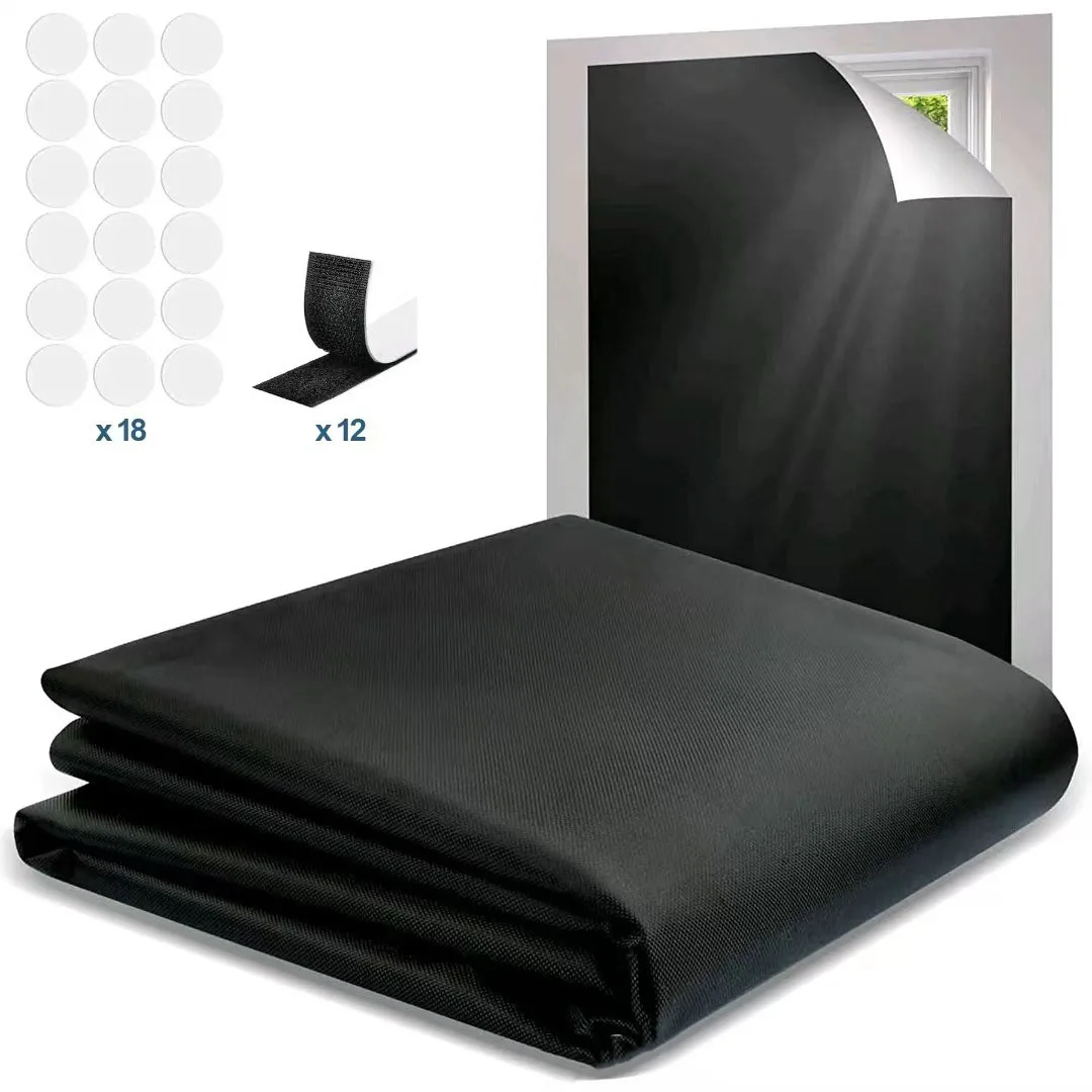 420D Oxford Fabric Blackout Curtain No Drill Self Adhesive Magic Tape DIY Cuttable Sun Shade Privacy Window Curtain