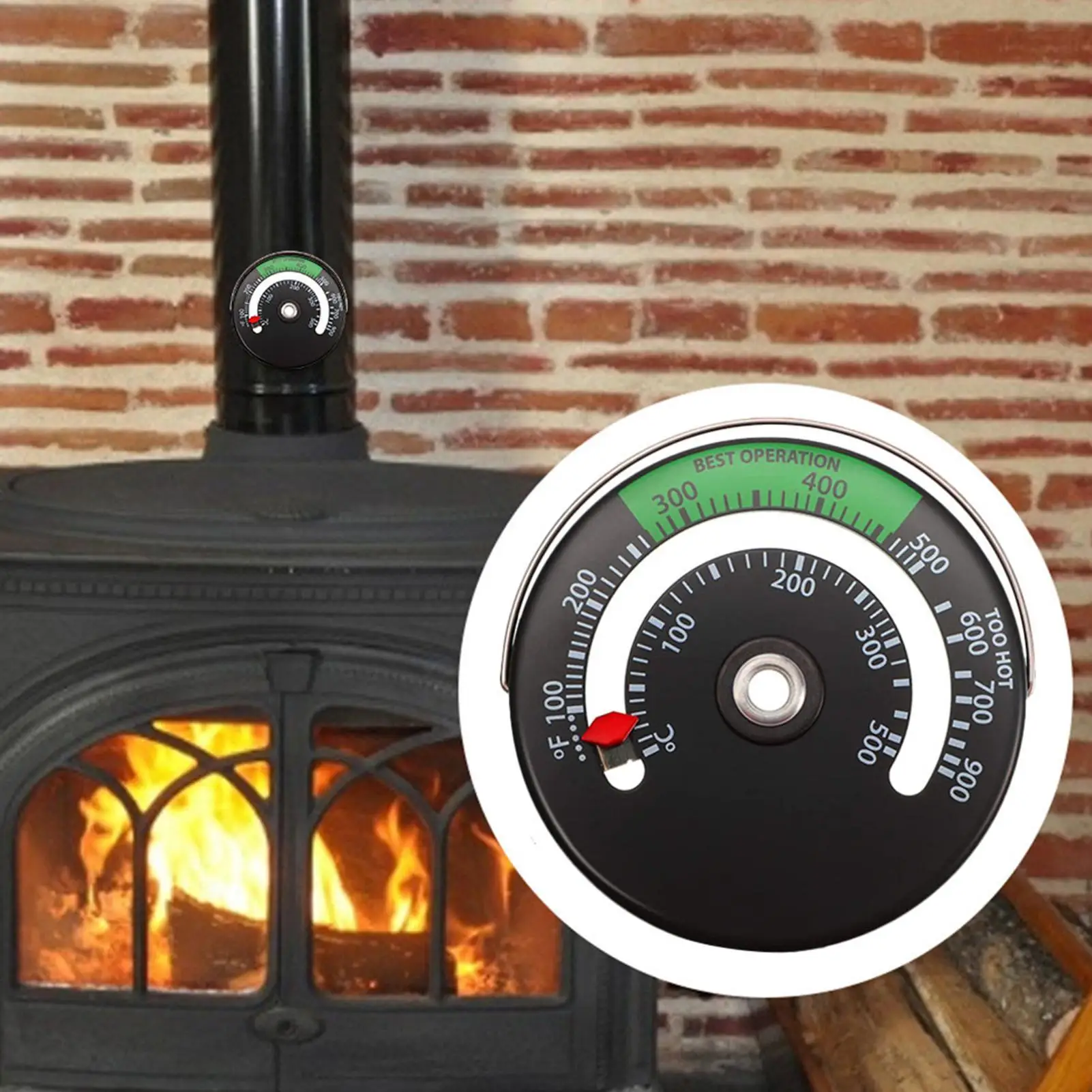 Wood Stove Thermometer with Large Dial, Fire Stove Pipe Thermometer Stove Burn Indicator Temperature Gauge Meter Tools