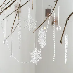 6pcs Crystal Christmas Tree Decoration Acrylic Bead String Ice Droplet Snow Pendant Christmas Transparent Ice Snow Decoration