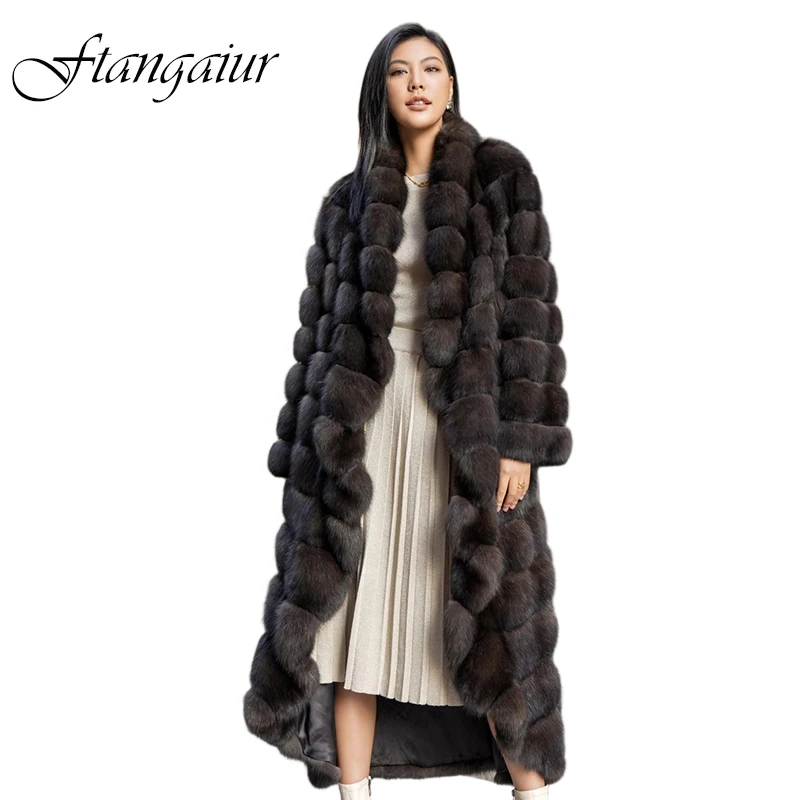 Ftangaiur Winter Import Russian Sable Fur Coat Turn-Down Collar Sable Coat Women Luxurious X-Long Natural Real Sable Fur Coats