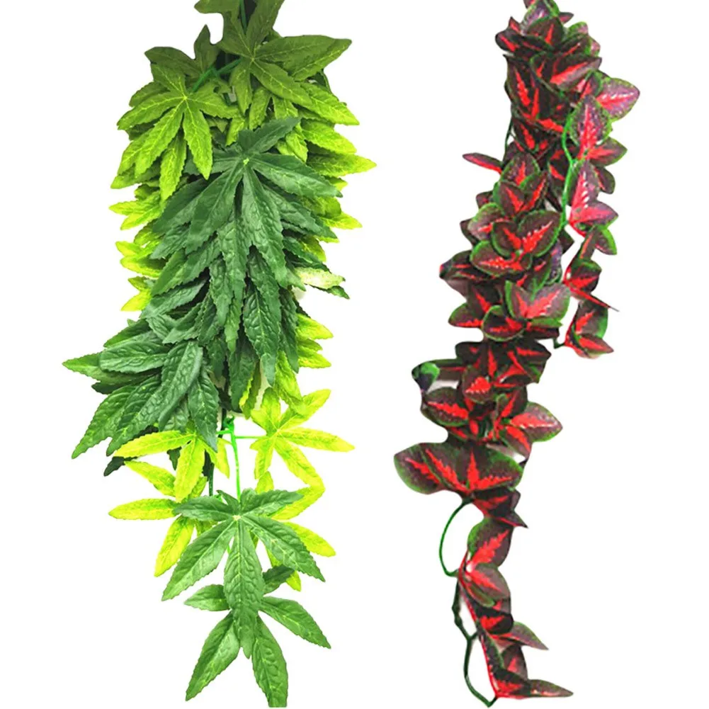 Reptile Plants Plastic Simulation Leaf with Sucker Fish Tank Aquarium Decorations Artificial Green Plant Fake Hanging Leaves