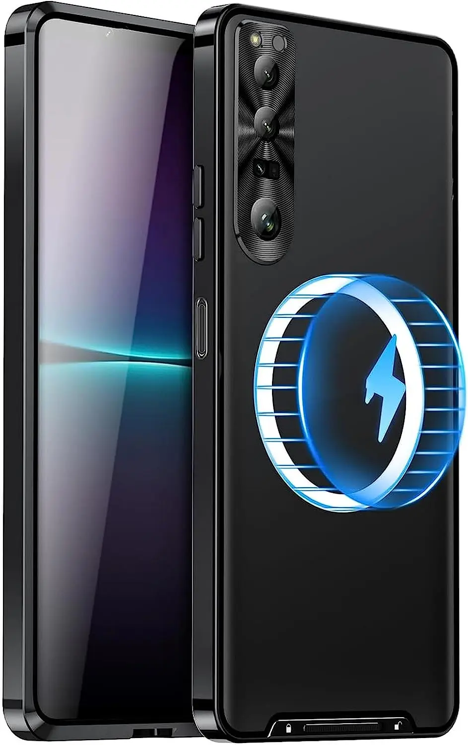 

Case for Sony Xperia 1 IV/1 V, Metal Bumper Translucent Matte Hard PC Back Cover, Magnetic Wireless Charging Compatibility