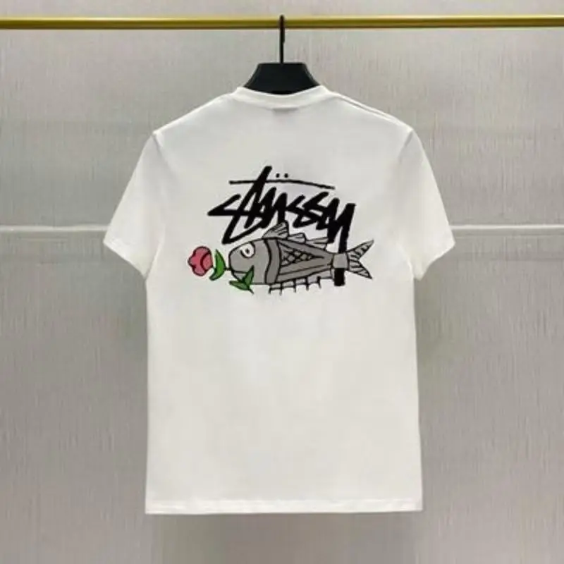 

2025 Summer cotton fashion high-quality round-neck T-shirt for men and women with fish pattern printed casual tops 2025