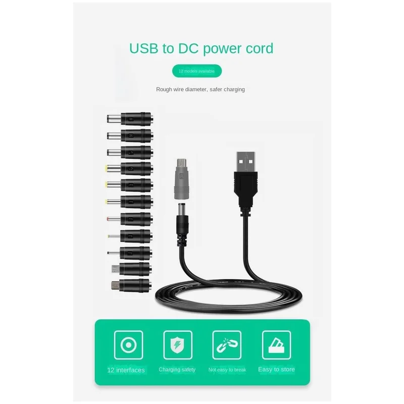 12 in 1 USB 5V to DC Power Cable Universal USB to DC Jack Charging Cable Power Cord Plug Connector Adapter 5.5 x 2.5mm Plug