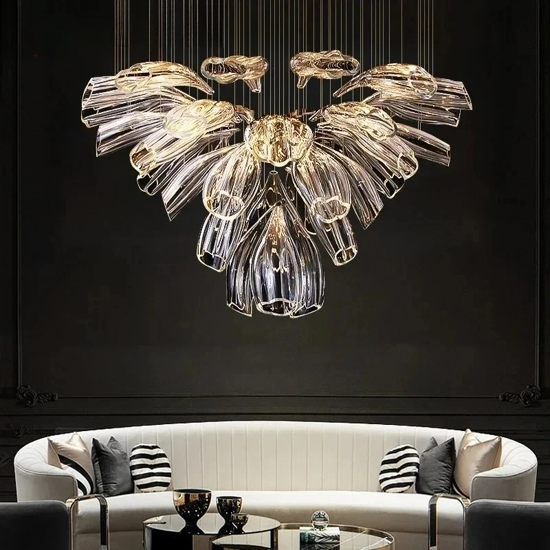 Italian Clear Glass LED Pendant Lights for Hotel Lobby Villa Dining Hall Living Room Chandeliers Home Decoration Hanging Lamps