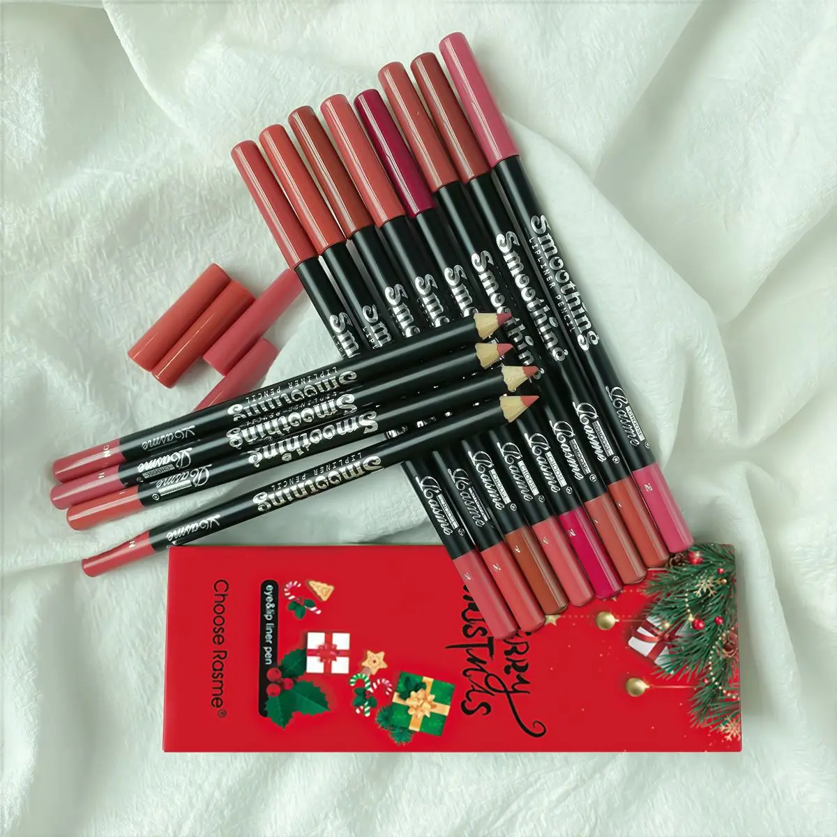 12-Color Christmas Lip Liner Set Waterproof and Long-lasting Non-stick Cup Matte Hook Lipstick Pen Set Makeup Matte Lipstick