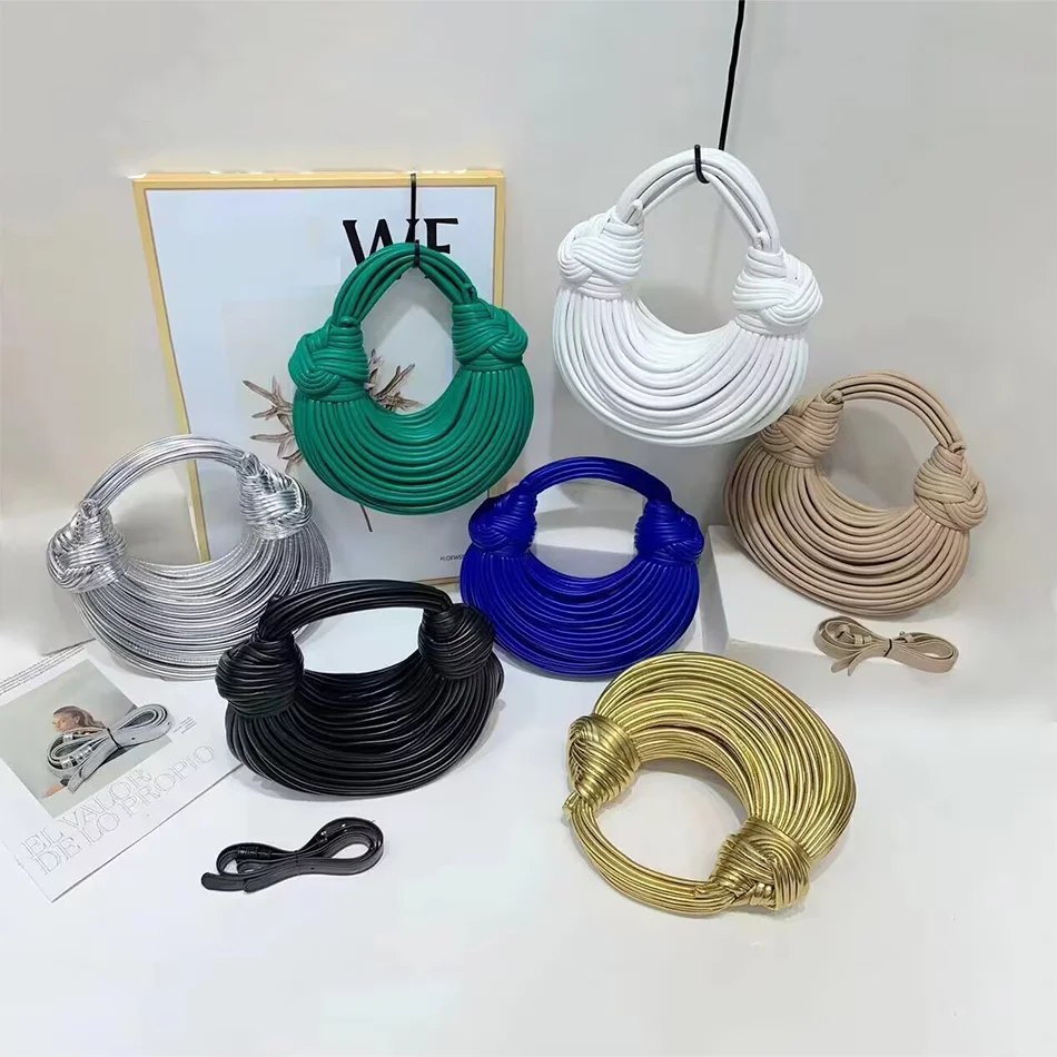 

Handbags for Women New Gold Luxury Designer Brand Handwoven Noodle Bags Rope Knotted Pulled Hobo Silver Evening Clutch Chic